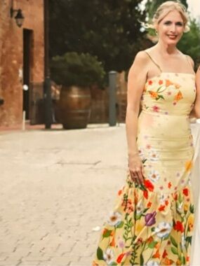 Borgo De Nor Yellow Floral Strapless Maxi Gown